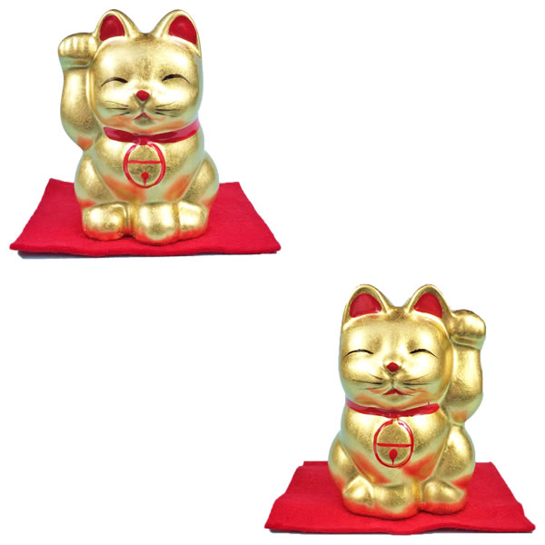 金箔貼 招き猫置物2号「招財金猫(右手／左手)(全2種)」