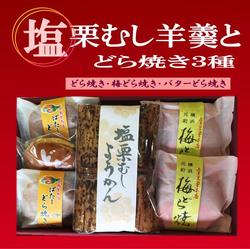 どら焼き 【横浜元町銘菓】 和菓子 上生菓子 ようかん 【塩栗蒸しようかんとどらやき3種】 梅 どら焼き プレゼント 横浜土産 どら焼 ギフト 【送料無料】