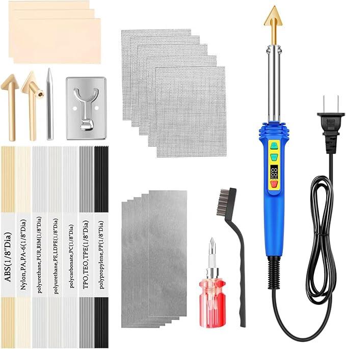 プラスチック溶接機、プラスチック溶接キット、100W LEDデジタル温度調節可能プラスチック修理キット、車のバンパーダッシュボードカヤックタンク修理用、USプラグ