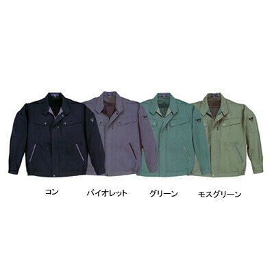 作業服 1010S〜LL4L〜5L他のサイズを選ぶ●●商品説明●秋冬用●素材：ポリエステル75％・綿25％●プリーツロン、帯電防止素材、裏綿素材、撥水、JIS T8118規格適合、形態安定、ストレッチ、速乾性、樹脂ファスナー、樹脂ボタン、ネイビー系●サイズ：S（肩巾/49、胸囲/107、袖丈/51、着丈/61）、M（肩巾/50.5、胸囲/111、袖丈/54、着丈/63）、L（肩巾/52、胸囲/115、袖丈/56.5、着丈/65）、LL（肩巾/53.5、胸囲/119、袖丈/58、着丈/67）、XL（肩巾/55、胸囲/123、袖丈/58.5、着丈/69）、4L（肩巾/56.5、胸囲/127、袖丈/58.5、着丈/71）、5L（肩巾/58、胸囲/131、袖丈/58.5、着丈/71）●カラー：コン、バイオレット、グリーン、モスグリーン●機能：内ポケット付商品仕様●雨や水をはじき、汗をかいてもムレにくい裏綿素材のワークウェア。10081010コーディネイト商品ブルゾン1000スラレーズツータックスラックス1020ツータックラットズボン1030