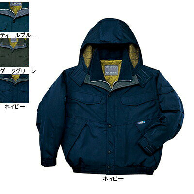 防寒着 48170M〜LL4L〜5L他のサイズを選ぶ●●商品説明●秋冬用●素材：高密度タフタ●混率：表地/ポリエステル100％、裏地/ポリエステルメッシュトリコット・ポリエステルタフタ・中綿120gキルト●サイズ：M（胸囲/125、肩幅/54、袖丈/58、着丈/67）、L（胸囲/129、肩幅/56、袖丈/59、着丈/70）、LL（胸囲/135、肩幅/58、袖丈/60、着丈/73）、XL（胸囲/141、肩幅/60、袖丈/62、着丈/73）、4L（胸囲/147、肩幅/62、袖丈/64、着丈/75）、5L（胸囲/153、肩幅/64、袖丈/64、着丈/75）●カラー：ネイビー、ダークグリーン、ティールブルー●関連商品※48173透湿撥水防寒コート（フード付）※48171透湿撥水防寒パンツ商品仕様●水をはじく。ムレない。透湿撥水のチカラ。肌ざわりがソフトで、ムレにくいとワーカーの間で好評。優れた撥水効果と抜群の透湿性を備えた、シンプル＆上品なウインターウエアです。104048170コーディネイト商品透湿撥水防寒コート（フード付）48173透湿撥水防寒パンツ48171