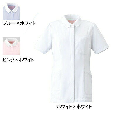 商品説明●春夏用●素材/クレアシオン ポリエステル85%・綿15%●2重ポケット。ウエストベルト(ボタンタイプ)。優しい印象の小さめラウンドカラー。収納、使い勝手を考慮した2重ポケット。左胸ポケット/両脇2重ポケット/袖下ゴム入り●サイズ：S(着丈/65、肩巾/38、胸囲/92、袖丈/22)、M(着丈/67、肩巾/39、胸囲/96、袖丈/23)、L(着丈/69、肩巾/40、胸囲/100、袖丈/24)、LL(着丈/69、肩巾/42、胸囲/106、袖丈/24)、EL(着丈/69、肩巾/44、胸囲/112、袖丈/24)、4L(着丈/71、肩巾/45、胸囲/118、袖丈/25) ●カラー：ホワイト×ホワイト、ブルー×ホワイト、ピンク×ホワイト商品仕様