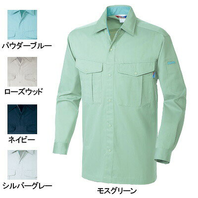 作業服 4115M〜LL3L4L他のサイズを選ぶ●●●商品説明●関連商品※4113長袖ブルゾン※4119スラックス※4115長袖シャツ※4118カーゴパンツ●秋冬用●素材/ポリエステル65%・綿35%●袖ペン差し：左袖部分にペン差しを採用。胸ペン差し：左胸部分にペン差しを採用。携帯電話ポケット：携帯電話がピッタリ収まる機能的な専用ポケット。氏名片布：内側に名前を記入できる氏名片布を採用。ノーフォーク：背中のノーフォークで作業時のつっぱり感を解消!●サイズ：M(胸囲/110、肩巾/47、着丈/75、袖丈/56)、L(胸囲/114、肩巾/49、着丈/75、袖丈/58)、LL(胸囲/118、肩巾/51、着丈/77、袖丈/60)、3L(胸囲/122、肩巾/53、着丈/79、袖丈/62)、4L(胸囲/130、肩巾/55、着丈/79、袖丈/62)、6L(胸囲/140、肩巾/57、着丈/79、袖丈/62)●カラー：ネイビー、シルバーグレー、ローズウッド、モスグリーン、パウダーブルー商品仕様ユニフォームに最適!T/Cソフトツイル。コーディネイト商品長袖ブルゾン4113スラックス4119長袖シャツ4115カーゴパンツ4118