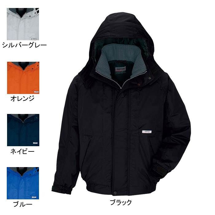 防寒着 AZ-61614L5LS〜LL他のサイズを選ぶ●●●商品説明●関連商品※AZ-6161防寒ブルゾン※AZ-6160防寒コート※AZ-6162防寒パンツ●秋冬用●素材：表地/リップストップ　ポリエステル100%　透湿防水、中綿/ポリエステル100%（光電子　繊維混）、裏地/メッシュ　ポリエステル100%●加工：耐水圧2,000mmクラス・シームテープ加工●フードドローコード●フードアジャスター●フード取り外し可能●内ポケット仕様●大型ターンポケット●サイズ：S(着丈/66、裄丈/84、胸廻/118)、M(着丈/68、裄丈/86、胸廻/124)、L(着丈/70、裄丈/88、胸廻/130)、LL(着丈/72、裄丈/90、胸廻/136)、3L(着丈/74、裄丈/92、胸廻/142)、4L(着丈/74、裄丈/94、胸廻/148)、5L(着丈/74、裄丈/96、胸廻/154)●カラー：シルバーグレー、ブルー、ネイビー、ブラック、オレンジ商品仕様光電子　繊維混中綿使用の本格防寒着。コーディネイト商品防寒ブルゾンAZ-6161防寒コートAZ-6160防寒パンツAZ-6162