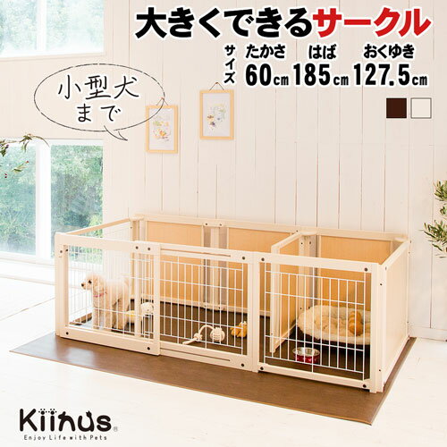 kiinus キーヌス 日本製 [ サークルプラス FS 60 Lp メッシュ ] 小型犬用 ペットサークル 多頭飼い ケージ Lpサイズ(185cmx97.5cm) スライド扉 室内用 木製 ペット家具