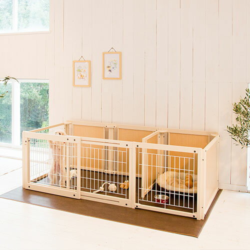 ペットサークル[ サークル プラス FS 60 Lp メッシュ]サークル 多頭飼い 小型犬 室内用 スライドドア 木製 仕切り 日本製 ペット家具