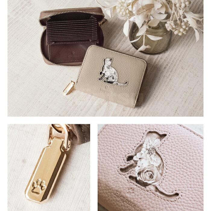 【新商品】公式 Elegante ミニ財布 レディース 本革 猫 財布 コンパクト じゃばら カードケース コインケース 大容量 小さい財布 お札が折れない カードたくさん 収納 ラウンドファスナー スキミング防止 猫柄 花柄 おしゃれ 大人可愛い TJ 3
