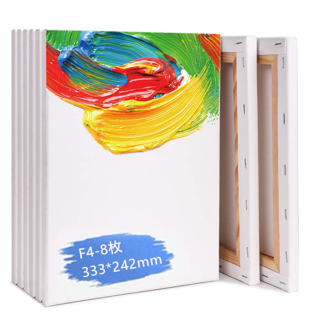 張りキャンバス F4 キャンバス 画材 油絵 絵画 画布 綿化繊混紡 木製フレーム 描画 油彩・アクリル兼用 333mmx242mm 8枚セット
