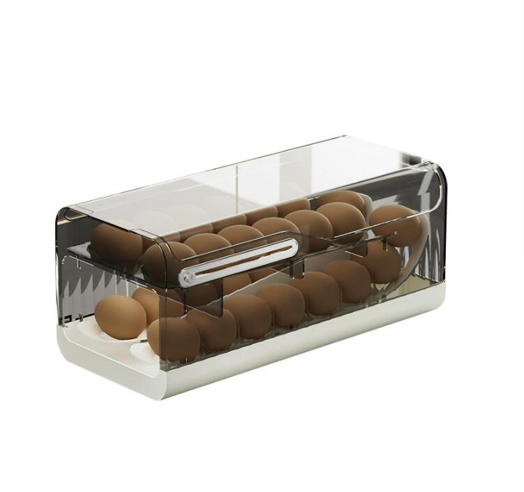 【送料無料】卵ケース 2層 28個入れ たまご入れ 収納ケース 自動落ち式 自動スクロール 蓋付き 透明 ク..
