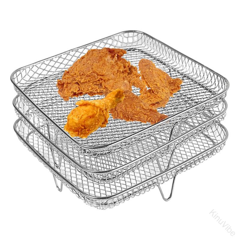 3層エアフライヤーラックベーキングバスケットパン キッチン用エアフライヤーベーキングアクセサリー お手入れ簡単 多機能調理対応 耐熱設計 安全素材 使用便利