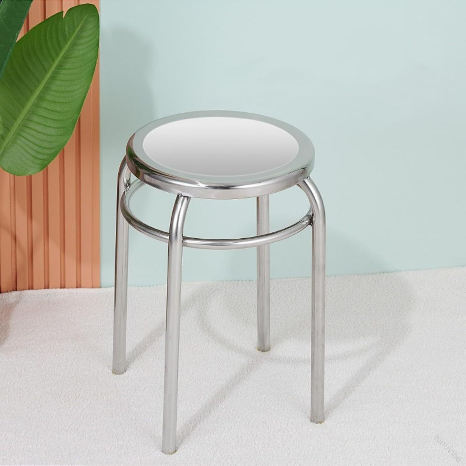 ステンレス製ラウンドスツール 丸形 椅子 径30cm 高さ47cm 背もたれなし スタッキング可能 耐摩耗 滑り止め付き 耐荷重180kg 頑丈 高耐久 アウト...