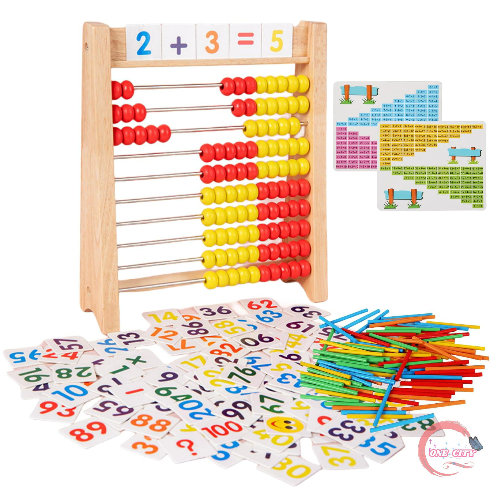 100玉そろばん 数字カード 数え棒 計算表セット 百玉そろばん 子供用そろばん 数字...