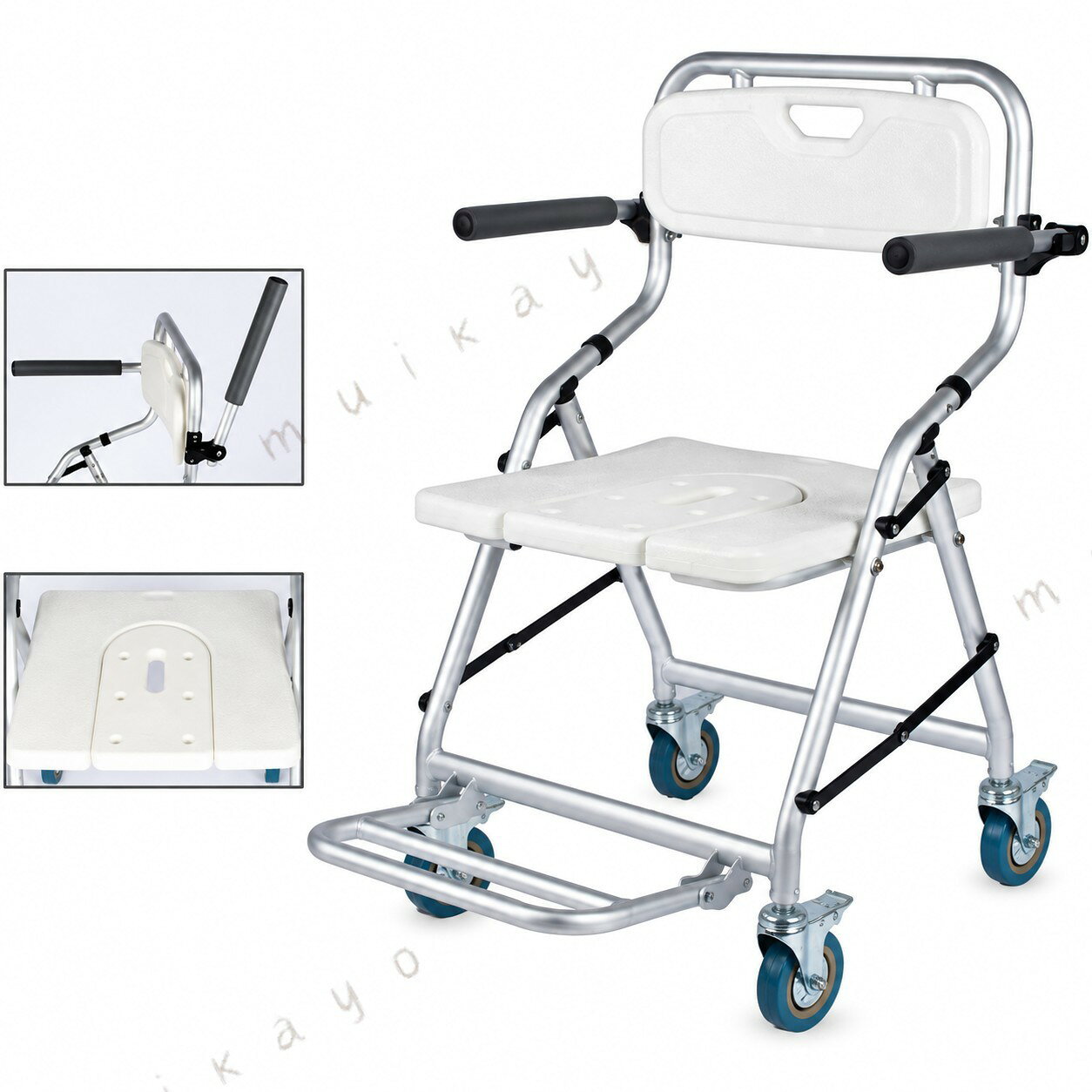 椅子脚 入浴用車いす 介護 シャワーチェア ブレーキ付き U型シート 軽量 お風呂椅子 キャスター付 背もたれ バスチェア 軽量