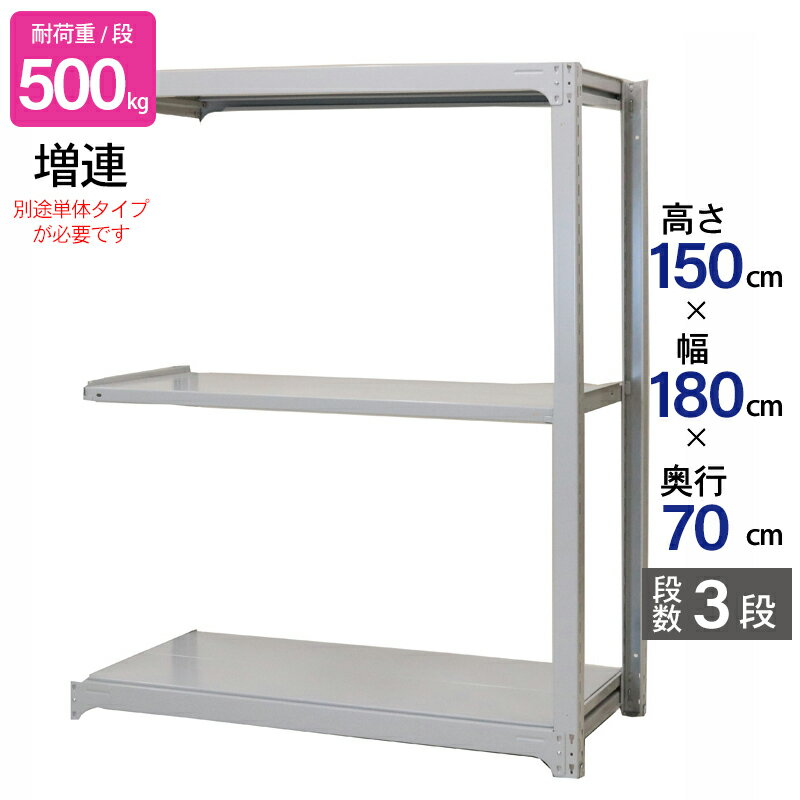 スチールラック 業務用 高さ150 幅180 奥行70cm 天地 3段 増連 中量 AMBH型 耐荷重 500kg/段 収納棚 棚 スチール棚 ラック 日本製 アサカ ホワイト グレー 大型収納 店舗 倉庫 整理棚 事務所 物品棚 バックヤード