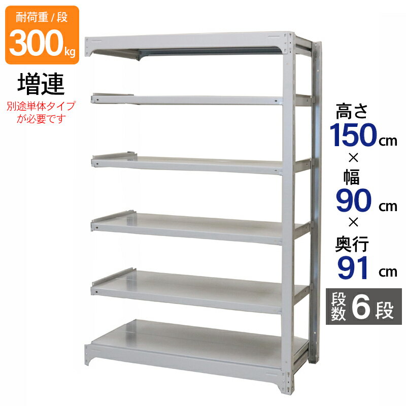スチールラック 業務用 高さ150 幅90 奥行91cm 天地 6段 増連 中量 AMBL型 耐荷重 300kg/段 収納棚 棚 スチール棚 ラック 日本製 アサカ ホワイト グレー 大型収納 店舗 倉庫 整理棚 事務所 物品棚 バックヤード
