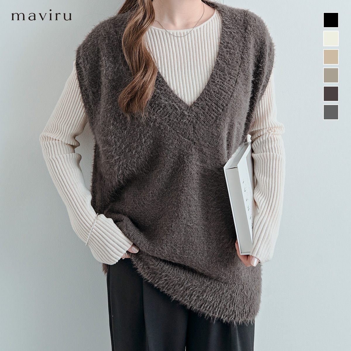 ベスト《深Vネックシャギーニットベスト》全5色 レディース トップス ベスト シャギーニット 起毛ニット 大人カジュアル 春夏秋冬 Vネック ニットベスト レイヤード 重ね着 体型カバー きれいめ ノースリーブ チュニック フェザー////
