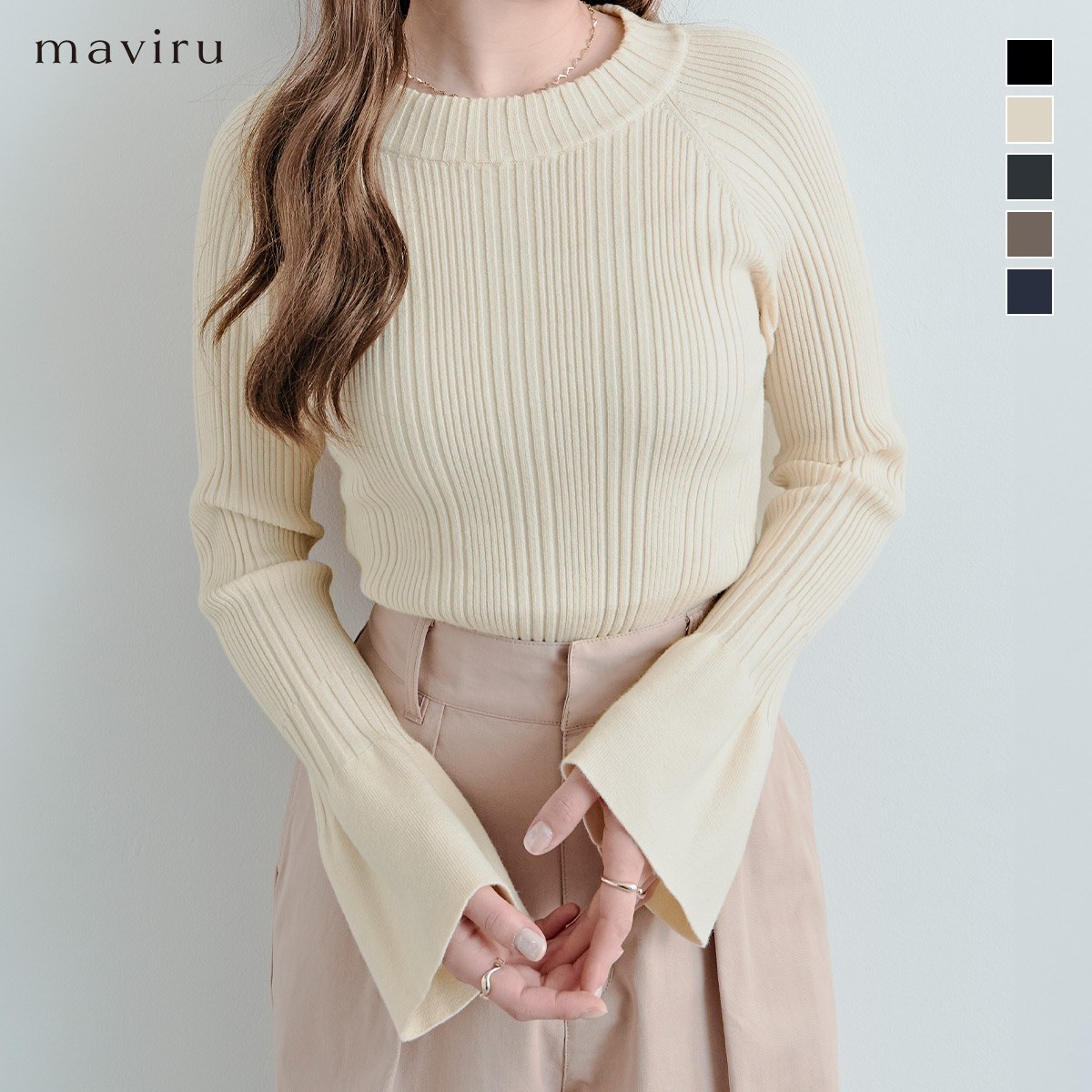 ニット《フレアスリーブリブニット》全5色 トップス レディース 秋冬 春 セーター ニットトップス ニット リブニット フレアスリーブ 長袖 レイヤード オフィス 通勤 オフィスカジュアル カジュアル 細見え ベルスリーブ////