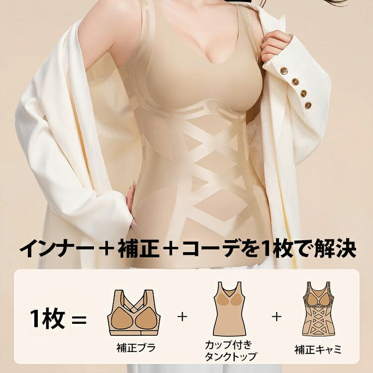 【姿勢矯正】加圧インナー 天使の羽パネル 姿勢サポート タンクトップ レディース インナー シェイプアップ ストレッチ くびれ 背中スッキリ 補正下着 猫背矯正 楽ちん 人気 ブラック ベージュ kiracoco-10006884 キラココ パッケージ画像