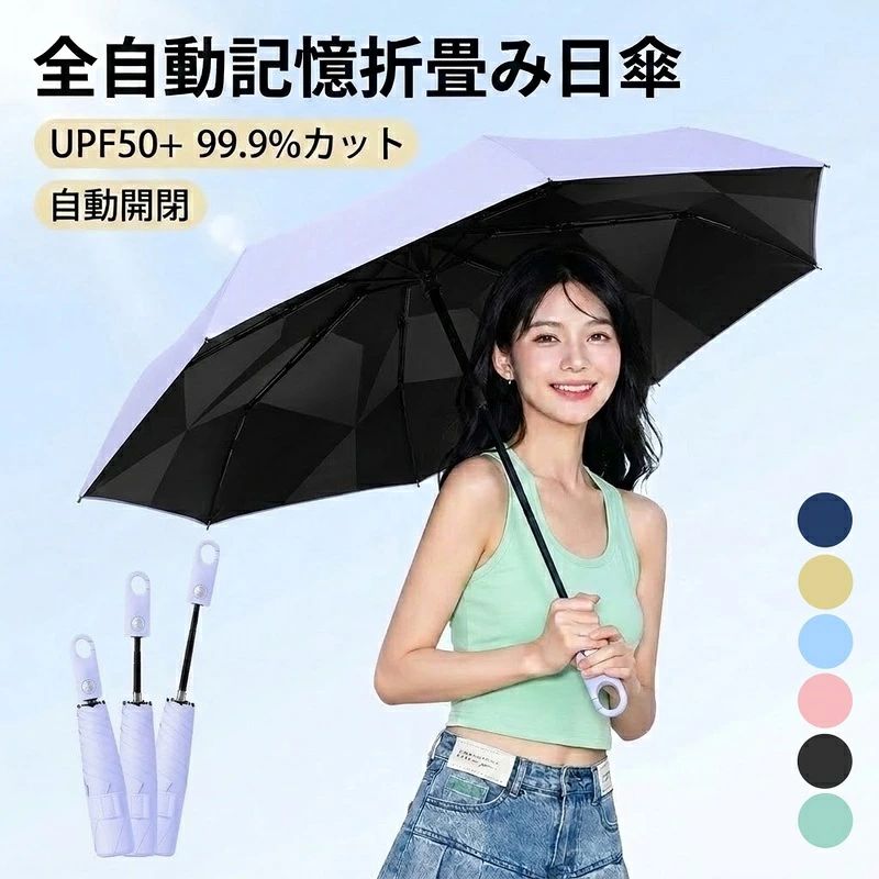 日傘 折りたたみ傘 自動開閉 晴雨兼用 軽量 ワンタッチ 形状記憶 たたみやすい リング付き レディース メンズ UVカット 遮光率99.9% UPF