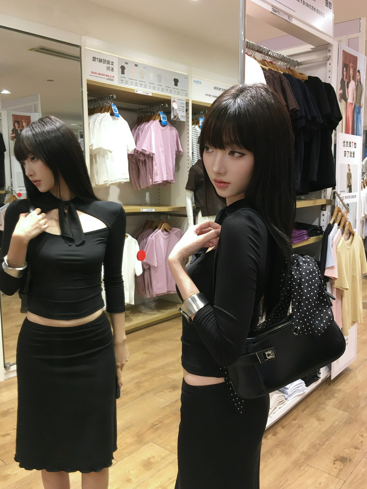 Rakuten - 韓国風 レディース トップス 長袖Tシャツ クロップド丈 肌見せ カットアウト タイトフィット 細見え 美シルエット Y2K 純欲風 セクシー ギャル おしゃれ 着痩せ 春秋 韓国ファッション ショート丈