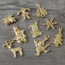 212.メタル チャーム クリスマス 10個売り ゴールド ハンドメイド パーツ スノーマン 雪だるま ツリー 雪 国内発送