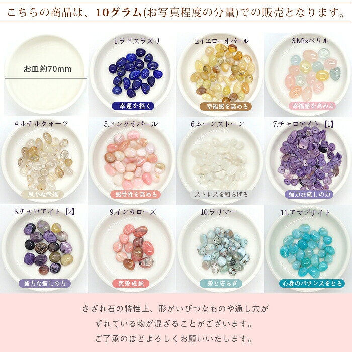 在庫なし【31】天然石 さざれ (穴あり) 【10g】（No.1〜20） 水晶 ローズクォーツ ...