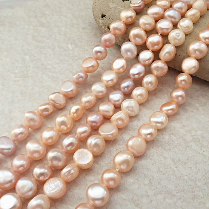P5倍★MAX20%オフクーポン★【淡水真珠 約6mm】ピーチ系 セミラウンド 天然パールビーズ 約35cm連 アクセ..