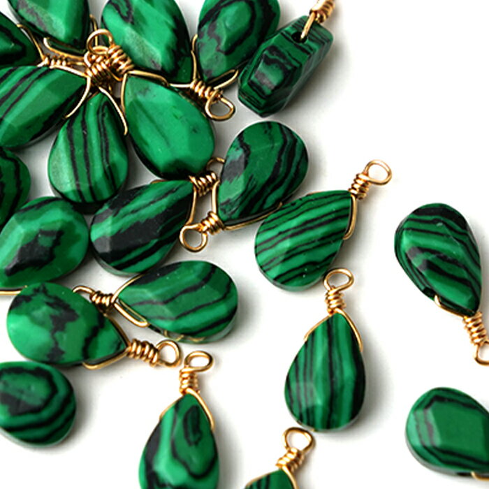 P5倍★MAX20%オフクーポン★【天然石 マラカイト（人工）】チャーム シャンクビーズ 約15mm ハンドメイド..