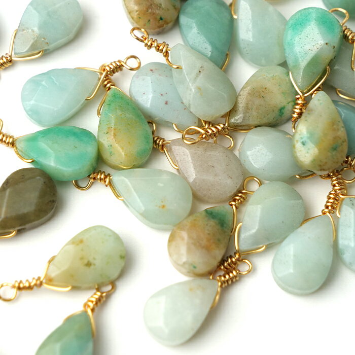 【天然石 アマゾナイト】 チャーム シャンクビーズ 約15mm ハンドメイド材料 ピアス ネックレス素材(4)