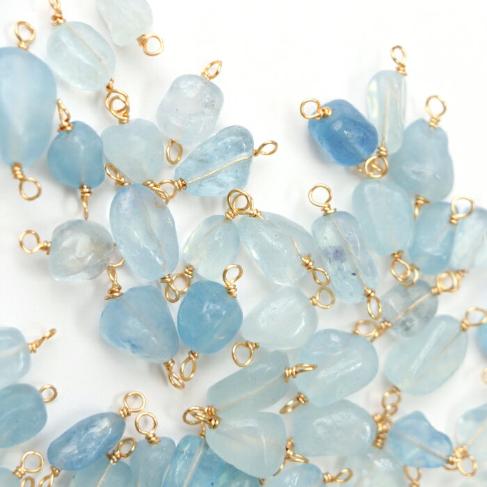 P5倍★MAX20%オフクーポン★【天然石 アクアマリン】コネクター チャーム シャンクビーズ 約6×8mm ピアス..