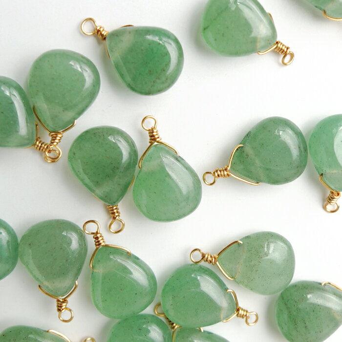 P5倍★MAX20%オフクーポン★【天然石 アベンチュリン】雫型 コネクター チャーム シャンクビーズ 約10×12..