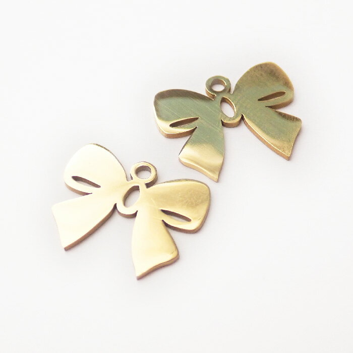 20%オフクーポン 48時間限定★ステンレス 【SUS304】 ゴールド リボン チャーム かわいい ハンドメイド ..