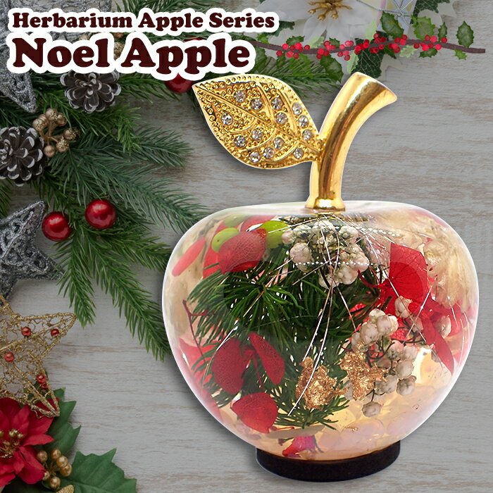 ハーバリウムアップル【Noel Apple】ガラス クリスマス 母の日 プレゼント ギフト 金箔 さざれ 【宅配便発送】運気上昇 幸運 キラキラ 置き物 空間 風水 癒し リラックス 天然石 パワーストーン オーナメント りんご 林檎 ハーバリウム 国内発送