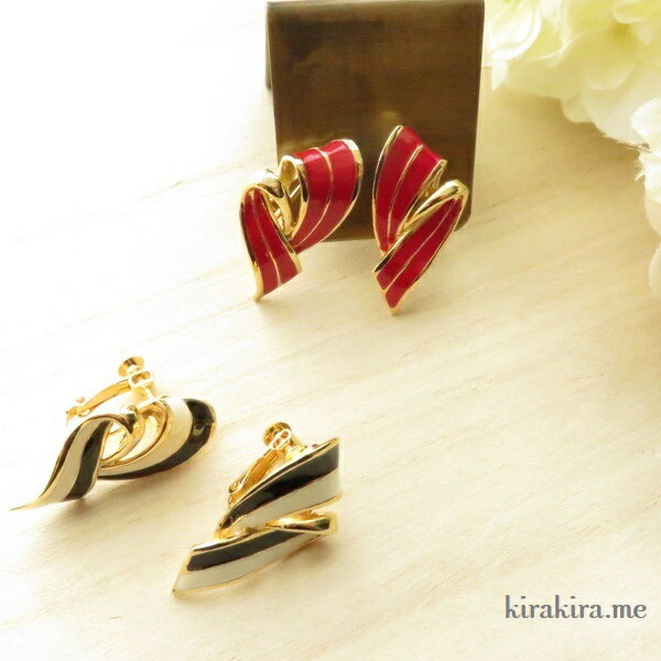 イヤリング 大ぶりイヤリング イヤクリップ シンプル 80年代 デッドストック 大人 リボン 国産 日本製 高級 黒 白 緑 青 赤 ギフト プレゼント 結婚式 パーティー お呼ばれ 人気 流行【人気】 クリスマス