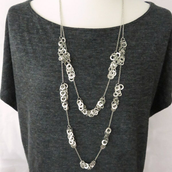 グリッター2連ロングネックレス(2色展開)、シンプルメタル、華やかなパーティに、女子会、おでかけにレディースアクセサリー メール便送料無料【人気】 クリスマス