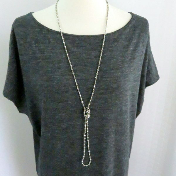 華奢なアンティークシルバー ガラスが動きに合わせて繊細に輝く、きれいなやさしいシルエットのロングネックレス 5WAY お呼ばれ、普段使い、ショートにして結婚式やパーティー、会に プレゼント 喜ばれる 着回し アクセサリーです!【人気】 クリスマス