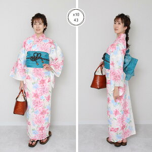 浴衣 3点セット リボン型作り帯 焼き下駄 レディース浴衣 フリーサイズ x25 | 帯 下駄 作り帯 焼下駄 大人 婦人 レディース 綿浴衣 yukata ゆかた リボン 帯浴衣セット レトロ モダン 手鞠 市松 スイート 蝶 あじさい コスモス 椿 撫子 萩 薔薇 朝顔 牡丹 菊 桜 八重桜 木蓮