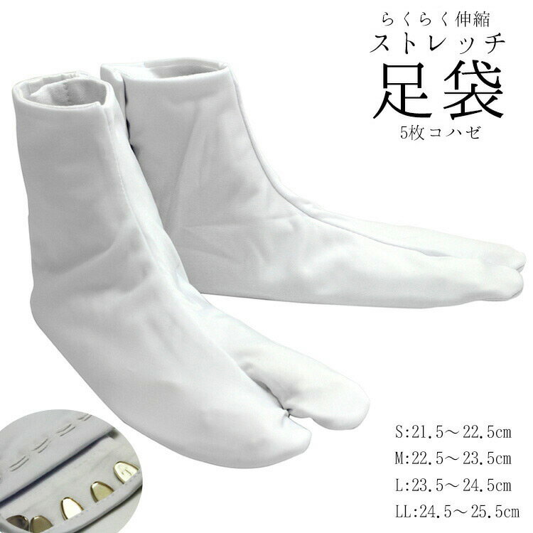 足袋 ストレッチ足袋 5枚こはぜ 白足袋 21.5cm～25.5cm こはぜ有り ポリエステル 白 通年 通年用 大人 女性 レディース 踊り 稽古 礼装
