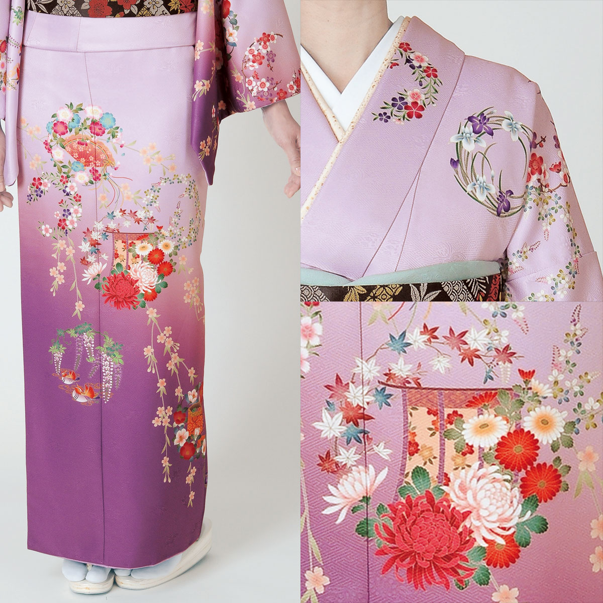 付下 訪問着 単品 ピンク系の地色に牡丹と枝垂れ桜【H・L No.1】 アッシュ・エル アッシュエル HL 付下げ 付下 附下 入学式 卒業式 お茶席 結婚式 パーティー