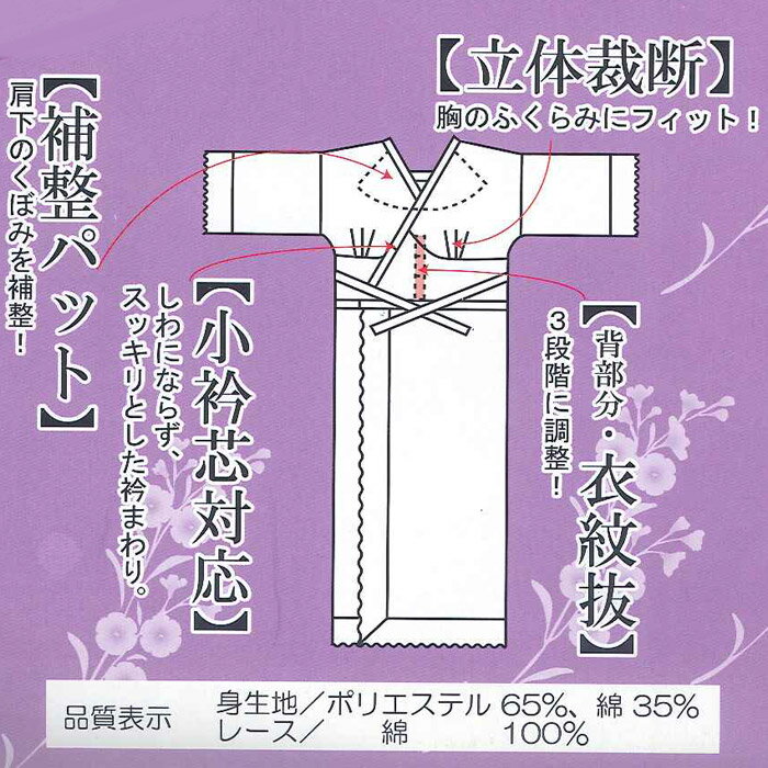 きものスリップ ピッタリサイズ 12サイズ 取り揃え！ 補正パット付き・小衿芯対応タイプ 和装スリップ 和装下着 肌着 着物スリップ 着物肌着 和装肌着 和装下着 肌襦袢 着物■