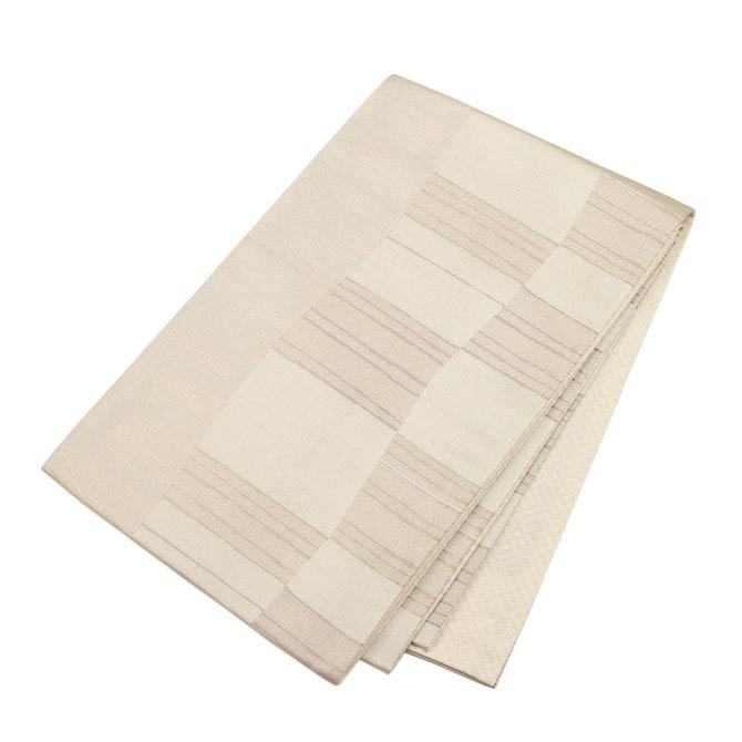 日本製●本場桐生織京袋帯 アイボリーの地色にモダン立涌模様