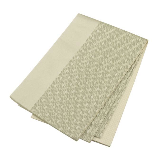 日本製●本場桐生織京袋帯 グレー地にライトグリーンの菱形模様