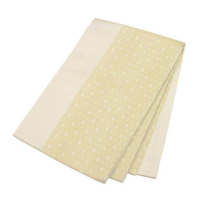 日本製●本場桐生織京袋帯 ベージュの地色にゴールドの菱形模様