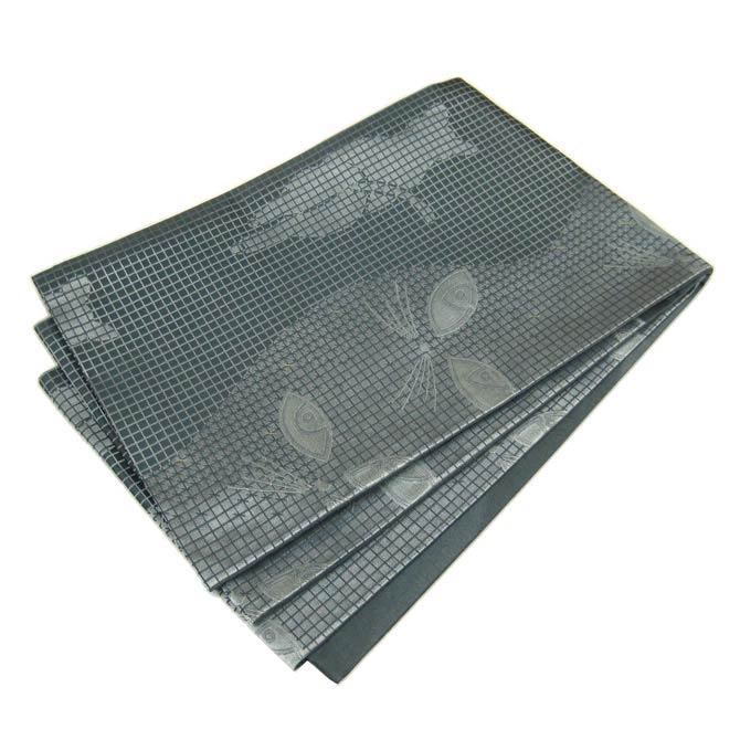 日本製●本場桐生織京袋帯 ブロンズブルーの地色に悩み猫