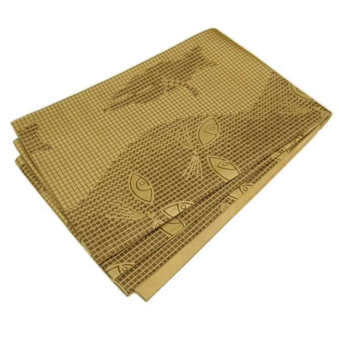 日本製●本場桐生織京袋帯 キャメルの地色に悩み猫