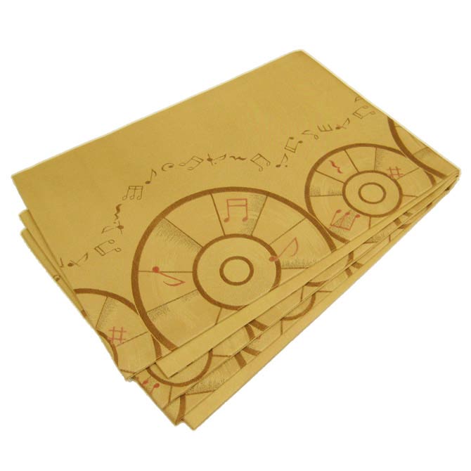日本製●本場桐生織京袋帯 イエローの地色にレコードのモチーフ