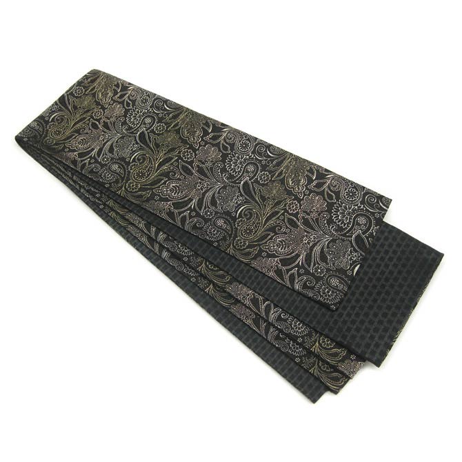 日本製 本場桐生織 長尺小巾袋帯 カシミール(ブラック) 桐生帯 細帯 半幅帯 半巾帯 半はば 長尺 小袋帯 群馬 きりゅう 群馬県 桐生市 桐生 伝統的工芸品...