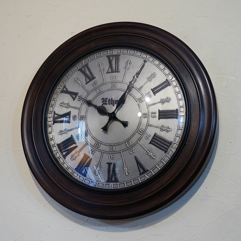 アンティーク風 掛け時計 クォーツ ブラウン＆シルバー クラシック文字盤 クラシック仕上げ アンティーク雑貨 輸入雑貨 クラシック おしゃれ時計 インテリア 雑貨 アンティーク