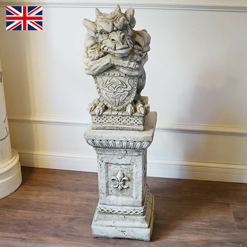 【スーパーセール限定価格】 ガーゴイル E & ローマンスタンドセット 英国製 UK ガーゴイル 置物 盾柄 ガーデニング 魔除け イングリッシュガーデン 花台...