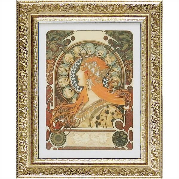 アルフォンス ミュシャ画 ゾディアック Alfons Mucha 絵画 インテリア 壁掛け 絵画 額入り 絵画 ポスター 絵画 海 インテリア 雑貨 アンティーク アンティーク調 風景 インポート 玄関 複製画